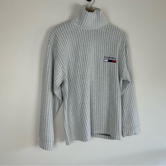 Vintage Y2K Tommy Hilfiger Grey Turtle Neck Ribbed Sweater Size S - Picture 5 of 5